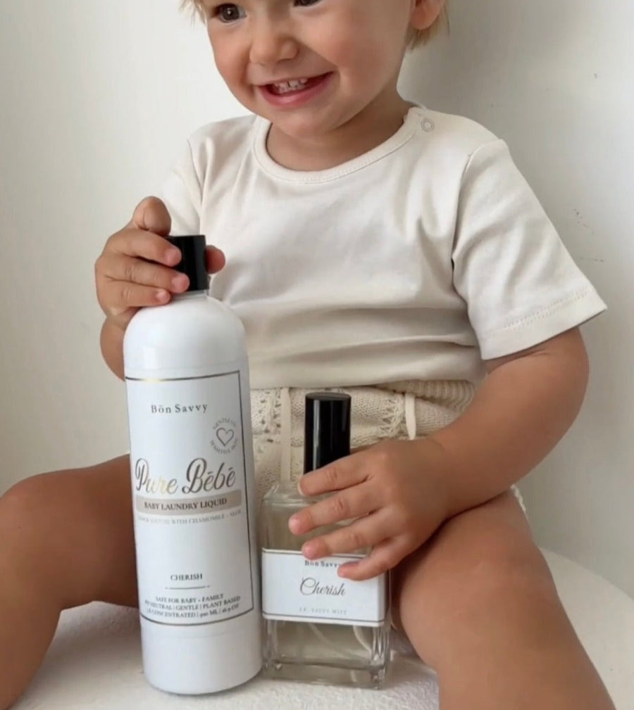Pure Bébé & Cherish Duo: Luxe Calming Baby Laundry Detergent and Linen Spray Set